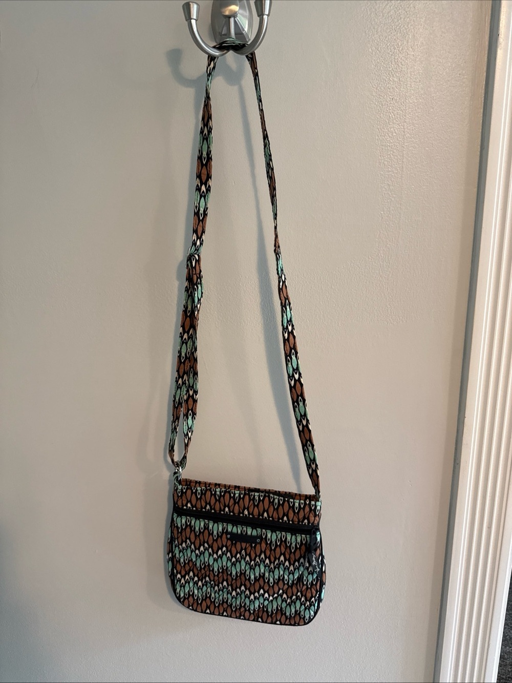 Vera Bradley Sierra Stream Brown and Teal Geometric Crossbody